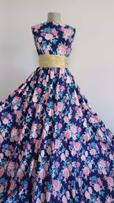 Jerse  Bleumarin Imprimeu Trandafiri Roz- Bumbac fibra naturala 100% BBC1086